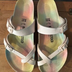 Birkenstock Nude Cream pale pink Sandals with Pastel Rainbow Insole